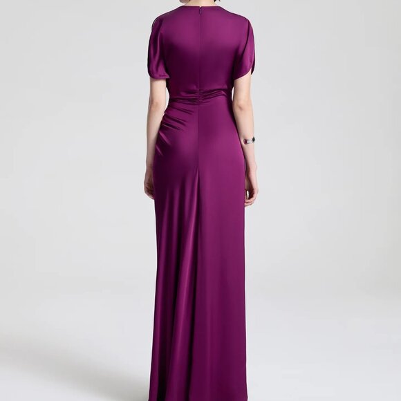 A.L.C. Nadia Satin Bias Cut Ruched Draped Gown Jewel Purple - Picture 2 of 15